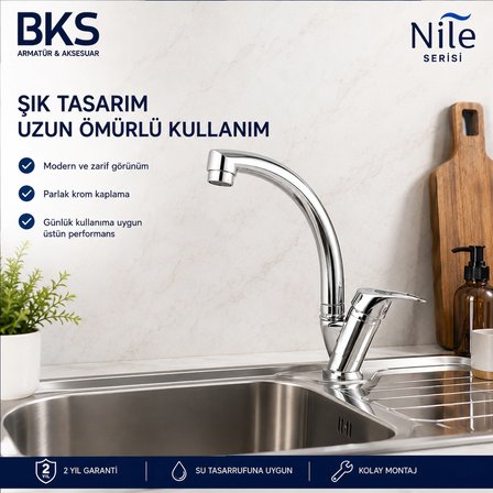 BKS Nile 3501 Evye Bataryası Krom Mutfak Bataryası