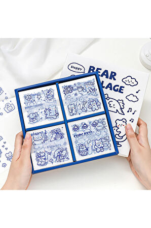 Bear Village Temalı 100 Yaprak 4 Bölmeli Sticker Seti • Bullet Journal (GGK-DZ068)