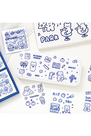 Bear Village Temalı 100 Yaprak 4 Bölmeli Sticker Seti • Bullet Journal (GGK-DZ068)
