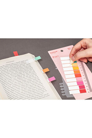 İlham Yarım 10 Renkli Cetvelli Şeffaf Pet Index • Index Sticker • Post-it • Sticky Note (GGK-P013)