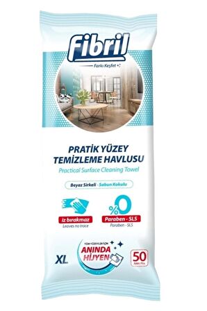 Fibril Yüzey Temizlik Havlusu 50 Yaprak XL Beyaz Sirkeli - Beyaz Sabun Kokulu Plastik Kapaklı