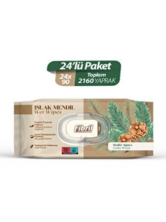 Sedir Ağacı Kokulu Islak Mendil 24x90 Lı Paket 2160 Yaprak Doğal Esans , Geri Dönüştürülebilir Kumaş