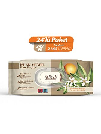 Portakal Çiçeği Kokulu Islak Mendil 24x90 Pk 2160 Yaprak Doğal Esans , Geri Dönüştürülebilir Kumaş