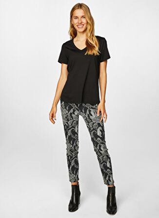 Faik Sönmez V Yaka Kısa Kol Siyah KadınT-Shirt