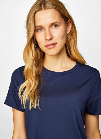 Faik Sönmez Bisiklet Yaka Basic Mavi Kadın T-Shirt