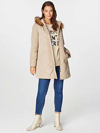 Kürk Kapüşonlu Kapitone Kaban 00041