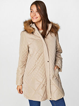 Kürk Kapüşonlu Kapitone Kaban 00041