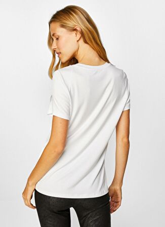Faik Sönmez V Yaka Standart Kalıp Düz Beyaz Kadın T-Shirt