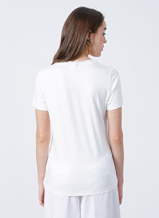 Faik Sönmez B00001 V yaka  Normal Kalıp Düz Ekru Kadın T-Shirt