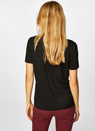 Faik Sönmez V Yaka Düz Siyah Kadın T-Shirt