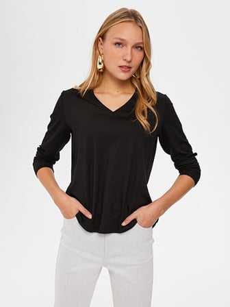 V Yaka Uzun Kol T-Shirt 00012