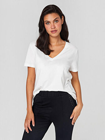 %100 Pamuk V Yaka T-Shirt 00095