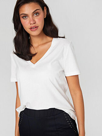 %100 Pamuk V Yaka T-Shirt 00095