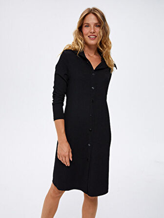 Kendinden Simli Dik Yaka Gömlek Elbise 67228