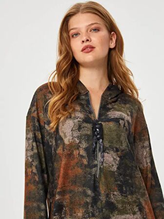 Batik Yarım Fermuarlı Kapişonlu Örme Sweat Elbise 67240