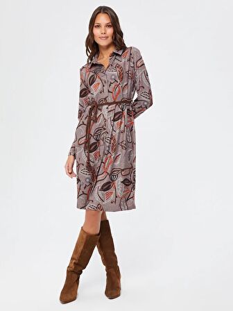 Yaprak Desenli Örme Gömlek Elbise 67233