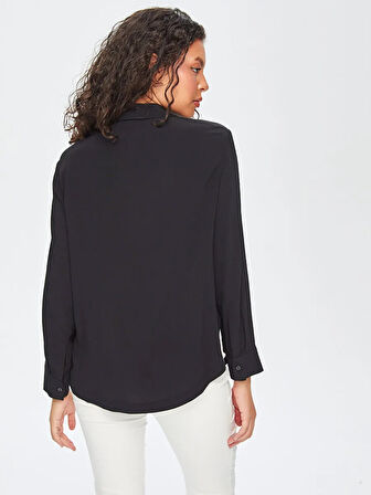 Çiçek Boncuk Nakışlı Ağaç Kabuğu Desenli Gömlek 68401