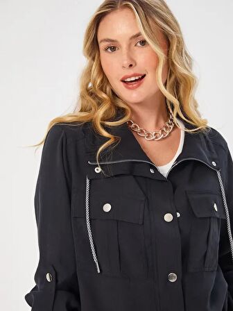 Cep Ve Kordon Detaylı Casual Form Tenselli Ceket 68255