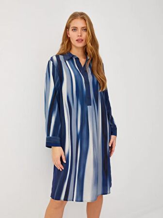 Batik Desen Yarım Patlı Uzun Kol Elbise 68298