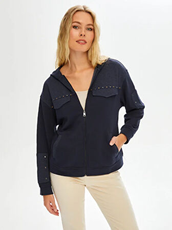 Trok Ve Çizgili Garnili Kapüşonlu Sweatshirt 68561