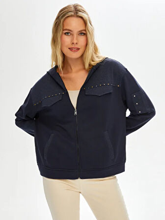 Trok Ve Çizgili Garnili Kapüşonlu Sweatshirt 68561