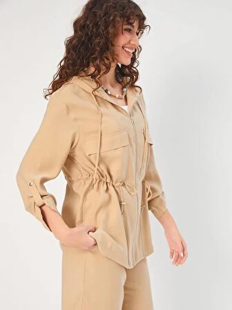 Beli Tünelli Kapişonlu Modallı Ceket 68256