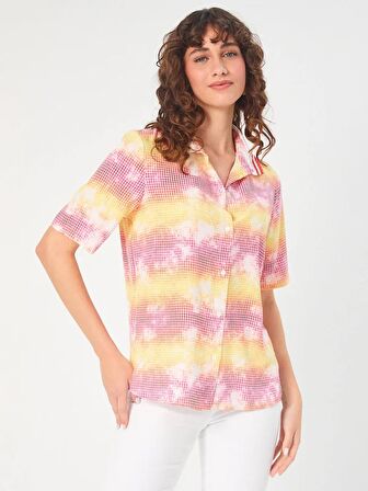 Polo Yaka Renkli Gıngam Desen Gömlek 68194