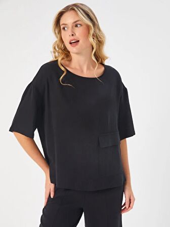 Önü Cep Detaylı Dokuma Bluz 68182