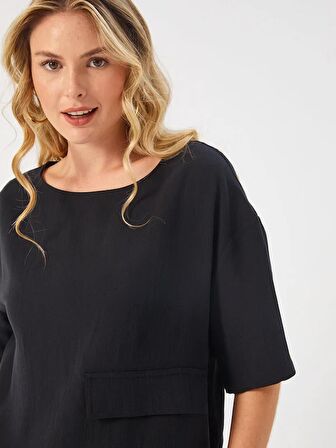 Önü Cep Detaylı Dokuma Bluz 68182