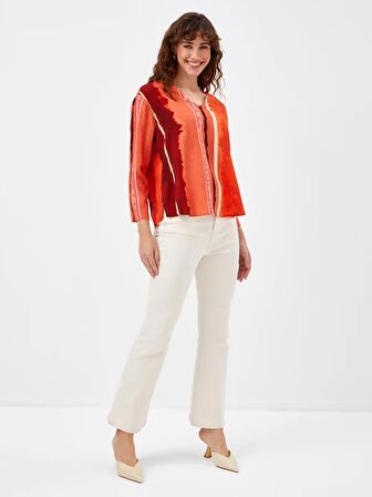 Çizgili Batik Desen V Yaka Bluz 68173