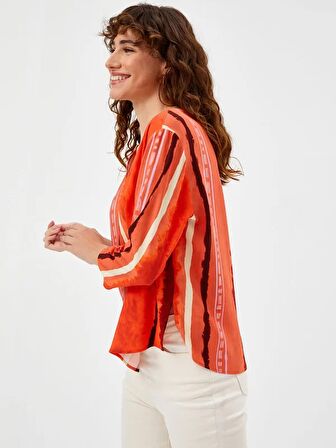 Çizgili Batik Desen V Yaka Bluz 68173