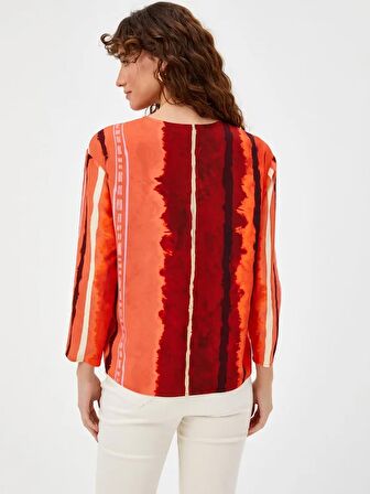 Çizgili Batik Desen V Yaka Bluz 68173