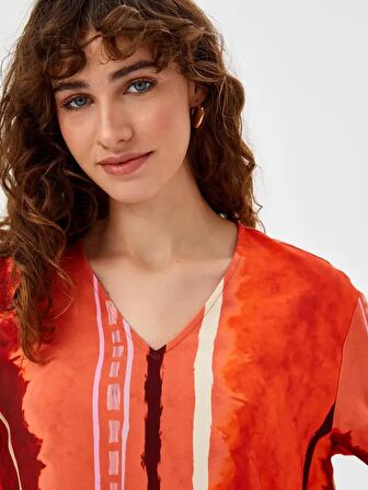 Çizgili Batik Desen V Yaka Bluz 68173