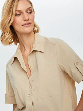 Kısa Kollu Stretch Poplin Gömlek 68358