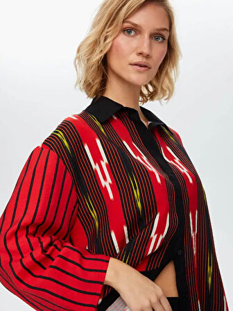 Resort Kutnu Desen Uzun Kollu Dokuma Gömlek 68799