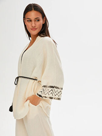 Resort Zigzag Baskılı Müslin Kimono 68802