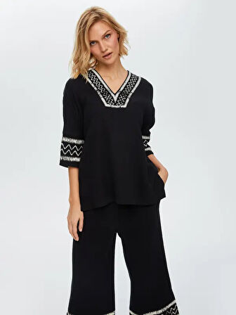 Resort Zigzag Baskı Detaylı V Yaka Müslin Tunik 68821