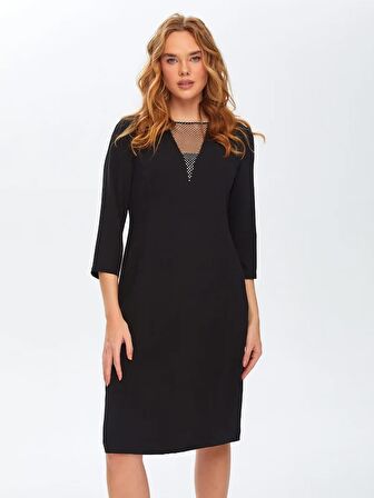 Yakası Taş İlemeli 3/4 Kol Abiye Elbise 69101