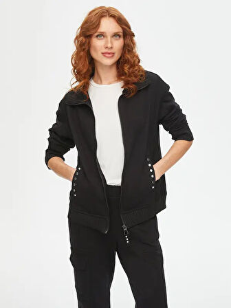 Kendinden Jakarlı Garnili Trok Taş Detaylı Eşofman Üst 69266