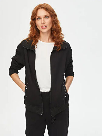 Kendinden Jakarlı Garnili Trok Taş Detaylı Eşofman Üst 69266