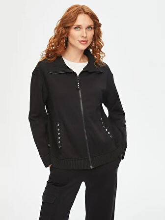 Kendinden Jakarlı Garnili Trok Taş Detaylı Eşofman Üst 69266