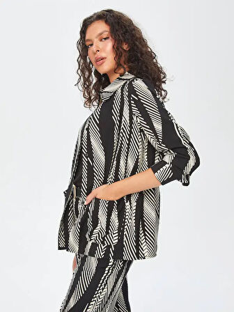 Monochrome Desen Beli Tünelli Overshırt Tunik 69596