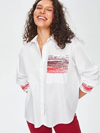 Degrade Baskı Detaylı Poplin Gömlek 69296