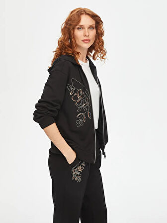 Faik Sönmez Boncuk Kelebek Nakışlı Kapüşonlu Kadın Eşofman Üstü 69273