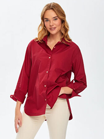 Ayarlanabilir Manşetli Düğme Detaylı Poplin Tunik 69606