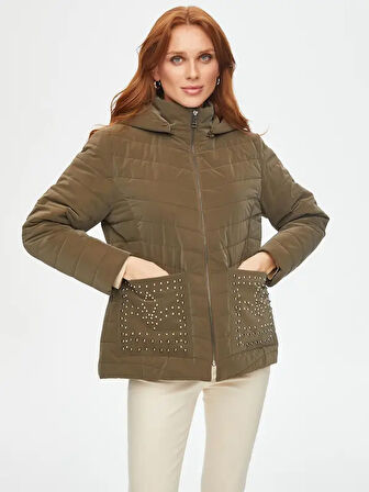 Trok Cepli Kadife Görünümlü Kapüşonlu Kapitone Mont 69435