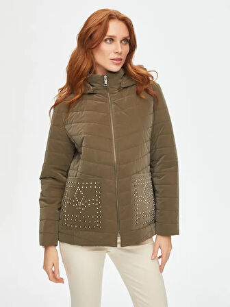 Trok Cepli Kadife Görünümlü Kapüşonlu Kapitone Mont 69435