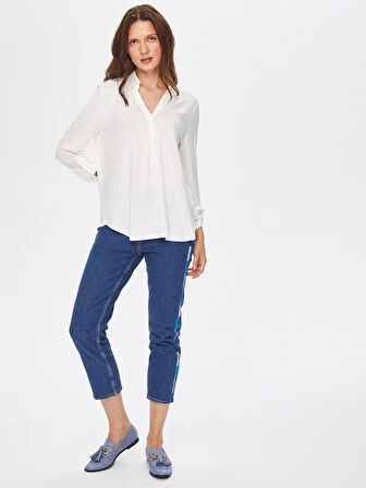 Kaçık Yaka Uzun Kollu T-Shirt 00015-1