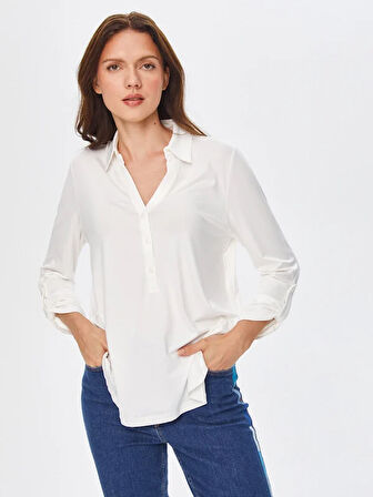 Kaçık Yaka Uzun Kollu T-Shirt 00015-1