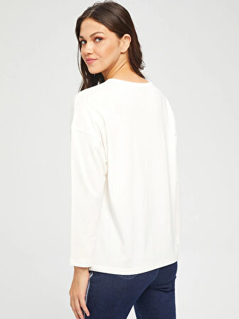 Faik Sönmez Yuvarlak Yaka Kadın Uzun Kol T-shirt 00019-1